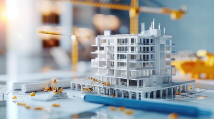 Naklejka premium Capital blueprint for real estate investments, illustrating foundational financial planning, copy space, property investment, ethereal, composite, construction site