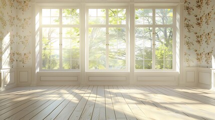 Sunlight Streaming Through a Large Window in an Elegant Room