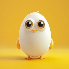 Obraz premium Cute Cartoon Chick in Egg Form on Yellow Background