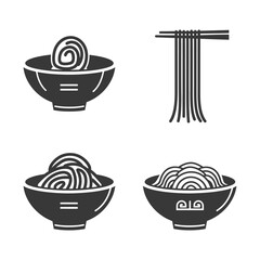 minimalist line art icon bowl of noodle collection set logo symbol