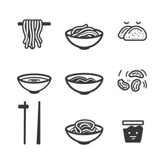 minimalist line art icon bowl of noodle collection set logo symbol