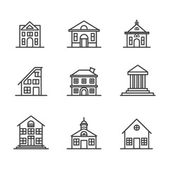 minimalist line art icon building collection set logo symbol