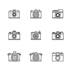 minimalist line art icon camera collection set logo symbol