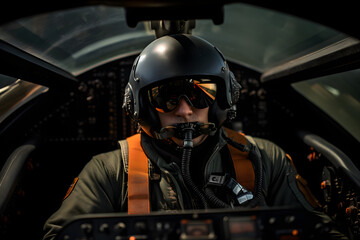 photo of a fighter jet pilot in his jet, fighter jett pilot during work, pilot in his jet