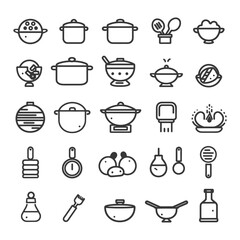 minimalist line art icon cooking collection set logo symbol