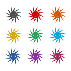 Cute Smiling Sun  icon isolated on white background. Set icons colorful