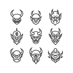 minimalist line art icon demon collection set logo symbol