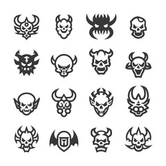 minimalist line art icon demon collection set logo symbol