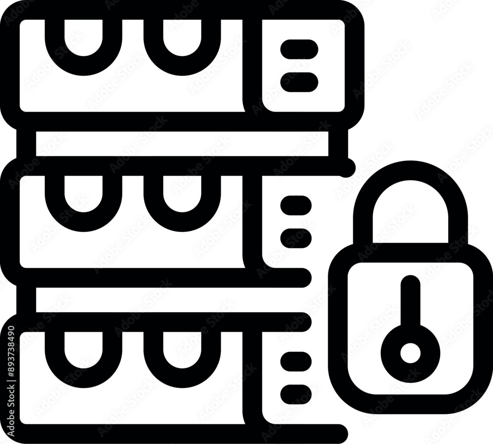 Poster black outline icon representing secure data storage emphasizing the concept of server security and d