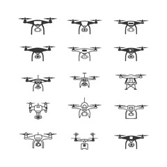 minimalist line art icon drone collection set logo symbol