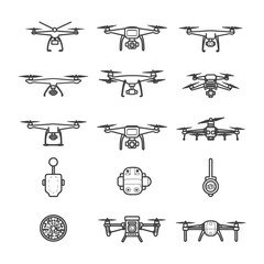 minimalist line art icon drone collection set logo symbol
