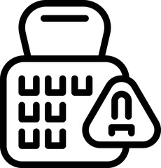 Simple, bold line icon of a waffle iron showing a hot surface warning