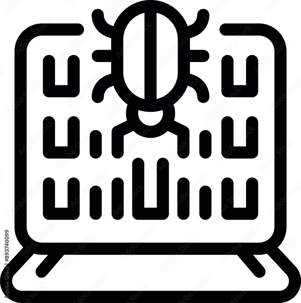 Poster big bug infecting laptop screen with binary code in a cyber attack concept