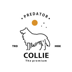 vintage retro hipster collie logo outline monoline art icon	
