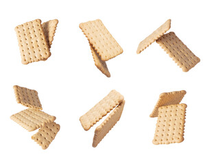 Set of crushed crispy cookies close up isolated on a white background