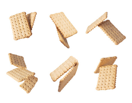 Set of crushed crispy cookies close up isolated on a white background
