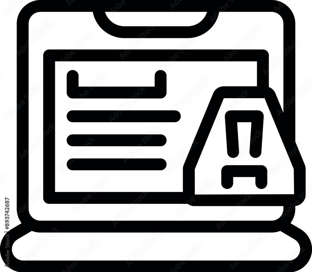 Poster laptop is displaying a warning message, indicating a potential system error, virus detection, or sec