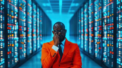 "Frustrated IT professional dealing with a cloud server outage in the data center"