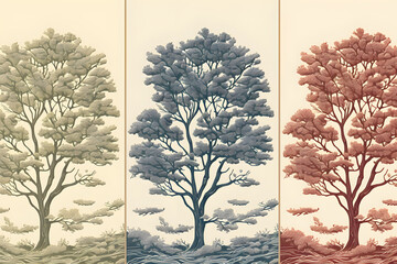 vintage style illustrated tree wallpaper, tree wallpaper 