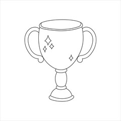 Doodle cup isolated vector illustration. Golden winner prize, award for first place. Champion cup outline hand drawn element