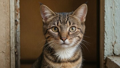 Photo of a stray cat in a very old house.