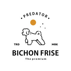 vintage retro hipster bichon frise logo outline monoline art icon