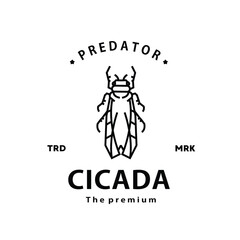 vintage retro hipster cicada logo outline monoline art icon