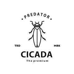 vintage retro hipster cicada logo outline monoline art icon