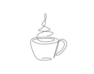 One continuous line drawing Cup of Coffee illustration. A cup of coffee simple outline vector.