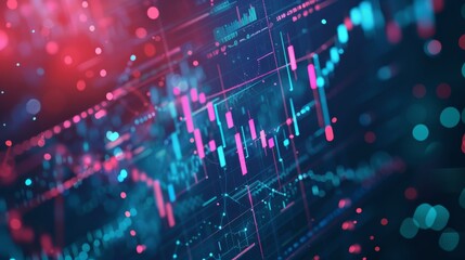 Abstract binary data and cyber space network in blue and red for technology and finance backgrounds.