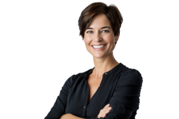 Woman supervisor with short hair smiling confidently Isolated on white background