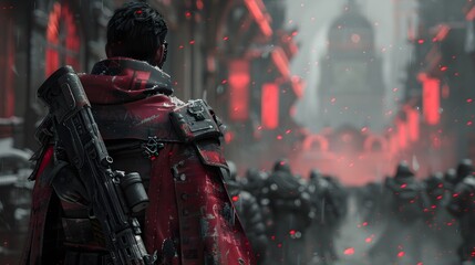 Fototapeta premium Warrior from the future, warrior from a post-apocalyptic world on a city street