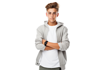 Trendy teenager in casual attire posing confidently Isolated on white background