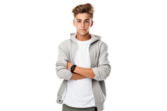 Trendy teenager in casual attire posing confidently Isolated on white background