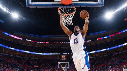 Pro Basketball Player Dunking in Playoff Game