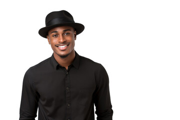 Fototapeta premium Stylish young African American man with a hat and a confident pose Isolated on white background