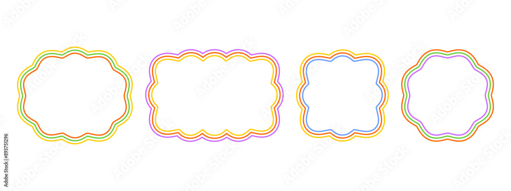 Wall mural set of colorful oval, rectangle, square and circle shapes with wavy edges. simple geometric forms wi