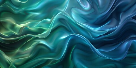 Obraz premium An enchanting fusion of green and blue shades, forming an abstract, flowing wave design with a mesmerizing effect