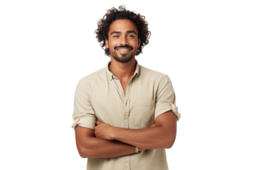 Stylish ethnic man in casual attire with arms crossed Isolated on white background