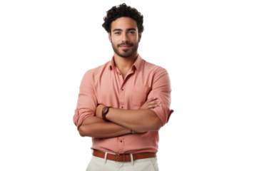Stylish ethnic man in casual attire with arms crossed Isolated on white background