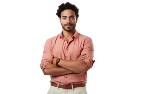 Stylish ethnic man in casual attire with arms crossed Isolated on white background