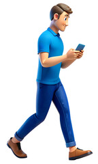 Cartoon Man Walking and Using Smartphone