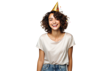 Smiling Gen Z girl in stylish outfit ready for a party Isolated on white background