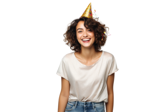Smiling Gen Z girl in stylish outfit ready for a party Isolated on white background - Powered by Adobe