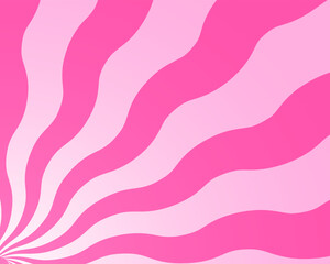 Wavy pink radial stripes corner background. Strawberry lollipop, candy, yogurt, ice cream or marshmallow print. Sunburst, explosion or surprise cartoon effect. Groovy y2k pattern. Vector illustration.