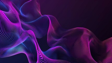 Naklejka premium Abstract Wavy Lines in Pink and Blue on Dark Background