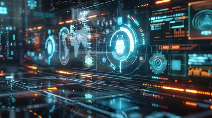 Obraz premium A high-tech 3D rendering of a system update in progress on a transparent screen