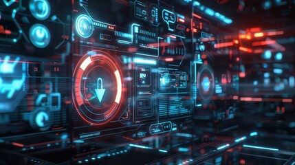 Obraz premium A high-tech 3D rendering of a system update in progress on a transparent screen