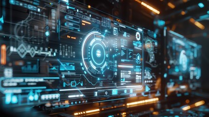 Obraz premium A high-tech 3D rendering of a system update in progress on a transparent screen