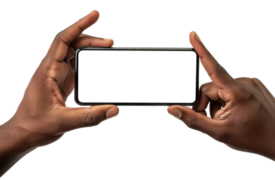 Mobile phone in hands of an African American man, cut out